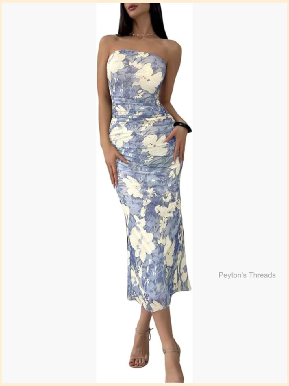 Strapless Mesh Bodycon Tube Maxi Dress Ruched Sleeveless
